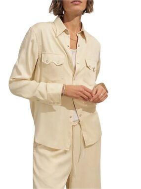 Buck Mason Satin Western Button Down Shirt Women Medium Pearl Snaps Oyster Cream